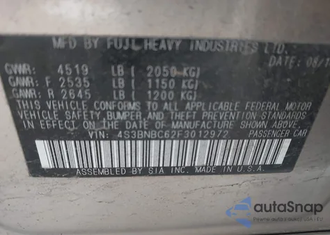 2015 Subaru Legacy 2.5I Premium z USA, uszkodzony, nr VIN 4S3BNBC62F3012972